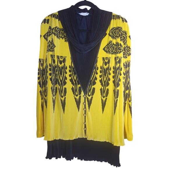 Virginie Paris Tops - VTG Virginie Paris Pleated Blouse Yellow Black Art Deco Made in France Size XL